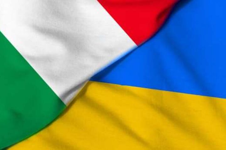 two flags. ukraine and italy.