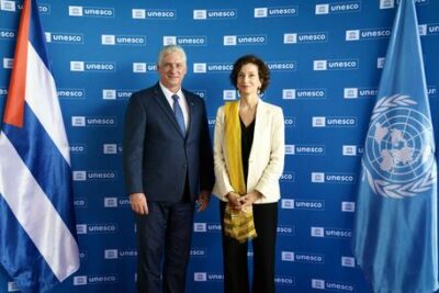 president of cuba meets the director general of unesco in paris