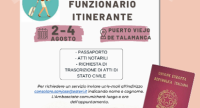 costa rica ambasciata italiana dal 2 al 4 agosto funzionario a puerto viejo de talamanca per passaporti atti notarili atti di stato civile immagine1 413x223