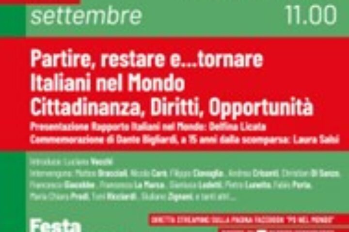 partire restare…e tornare. italiani nel mondo. cittadinanza diritti opportunita dibatitto l8 settembre alla festa nazionale dellunita di reggio emiliaimmagine1