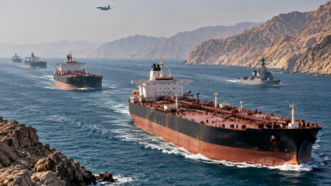 convoy de petroleros en un estrecho montañoso