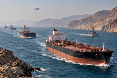 convoy de petroleros en un estrecho montañoso