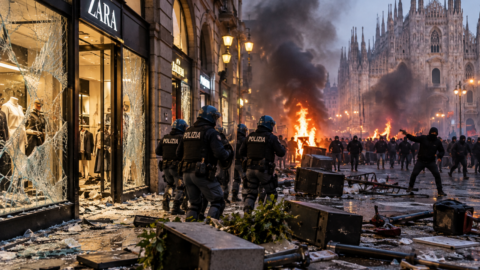 disturbios frente al duomo de milán
