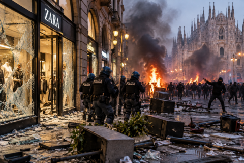 disturbios frente al duomo de milán