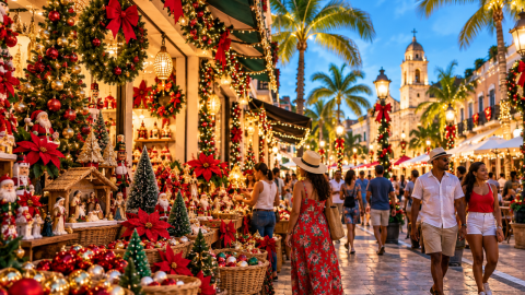 mercado navideño tropical en ciudad colonial