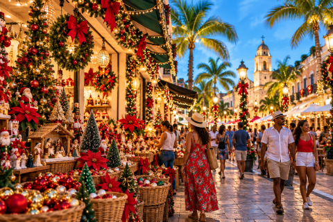 mercado navideño tropical en ciudad colonial