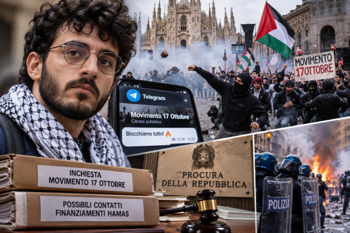 montaje sobre protestas e investigación en italia